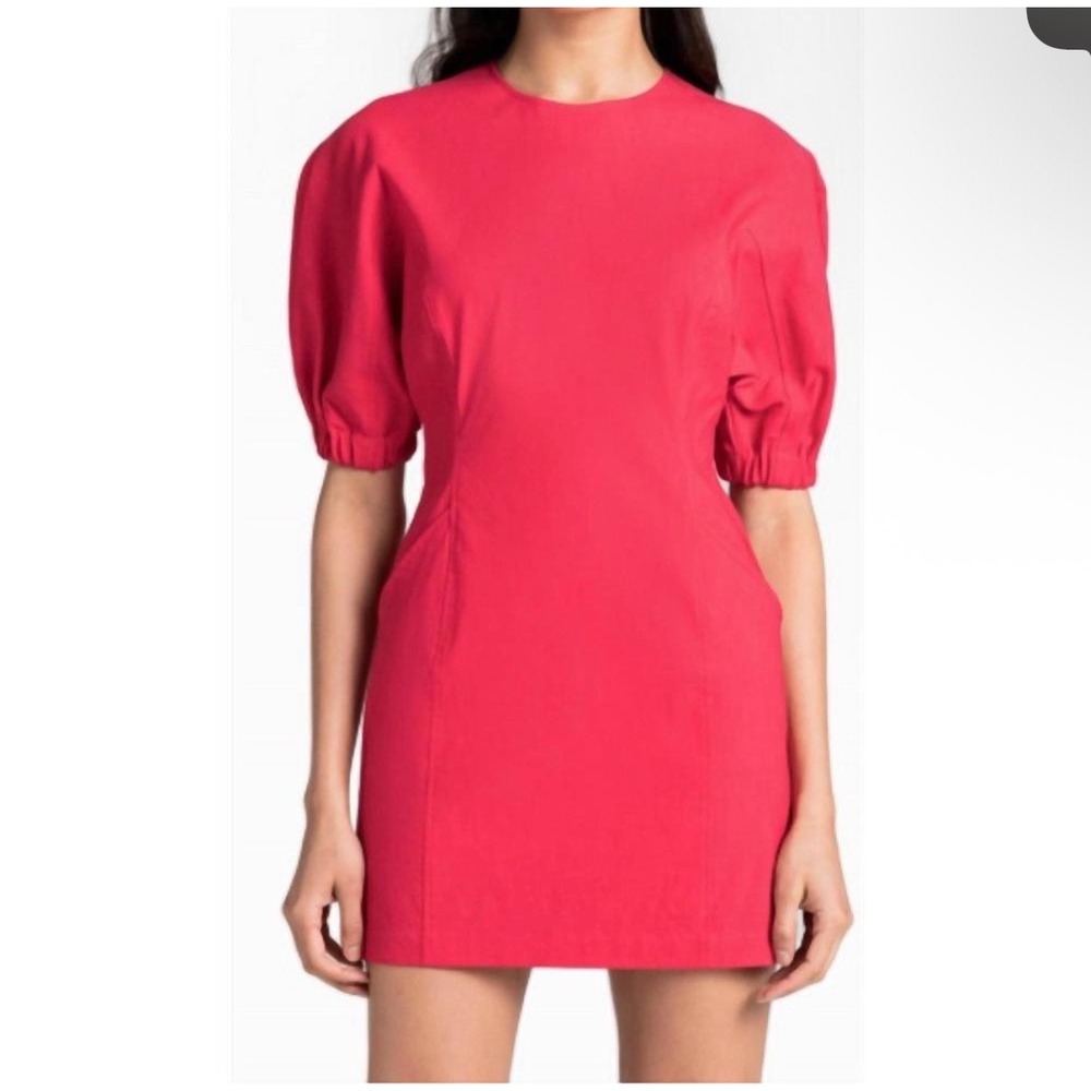 A.L.C. Valenti Puff Voluminous Sleeve Mini Dress in Fluor Red - 4